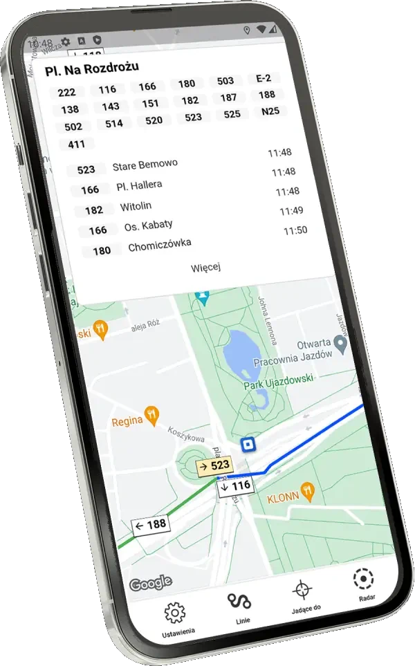 Ekran aplikacji - widok na mapę