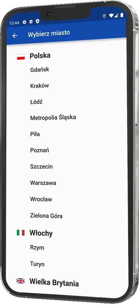 Screenshot - obsługiwane miasta
